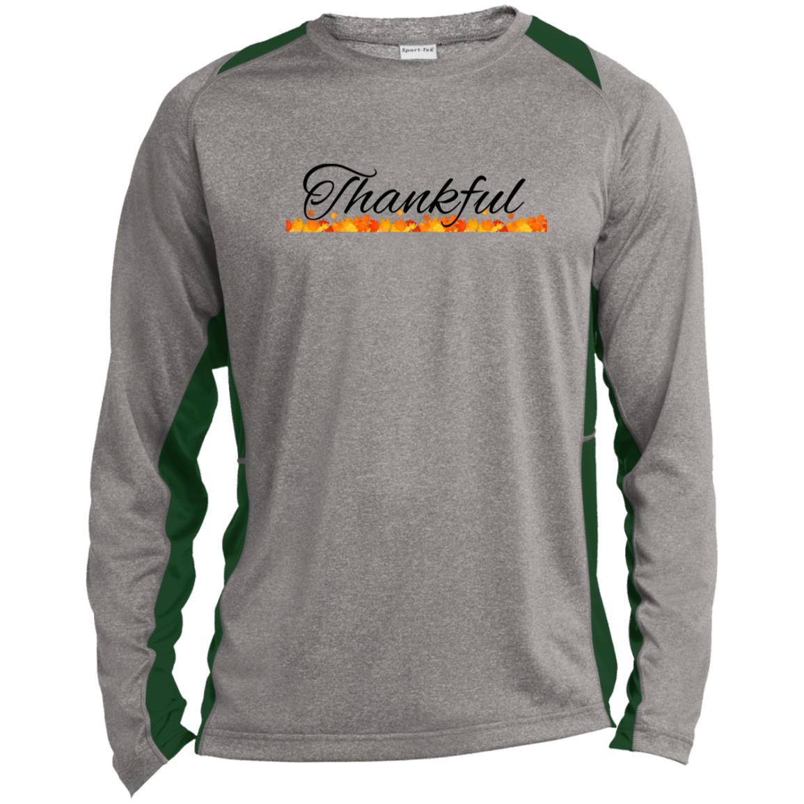 Thankful --  Long Sleeve Heather Colorblock Performance Tee