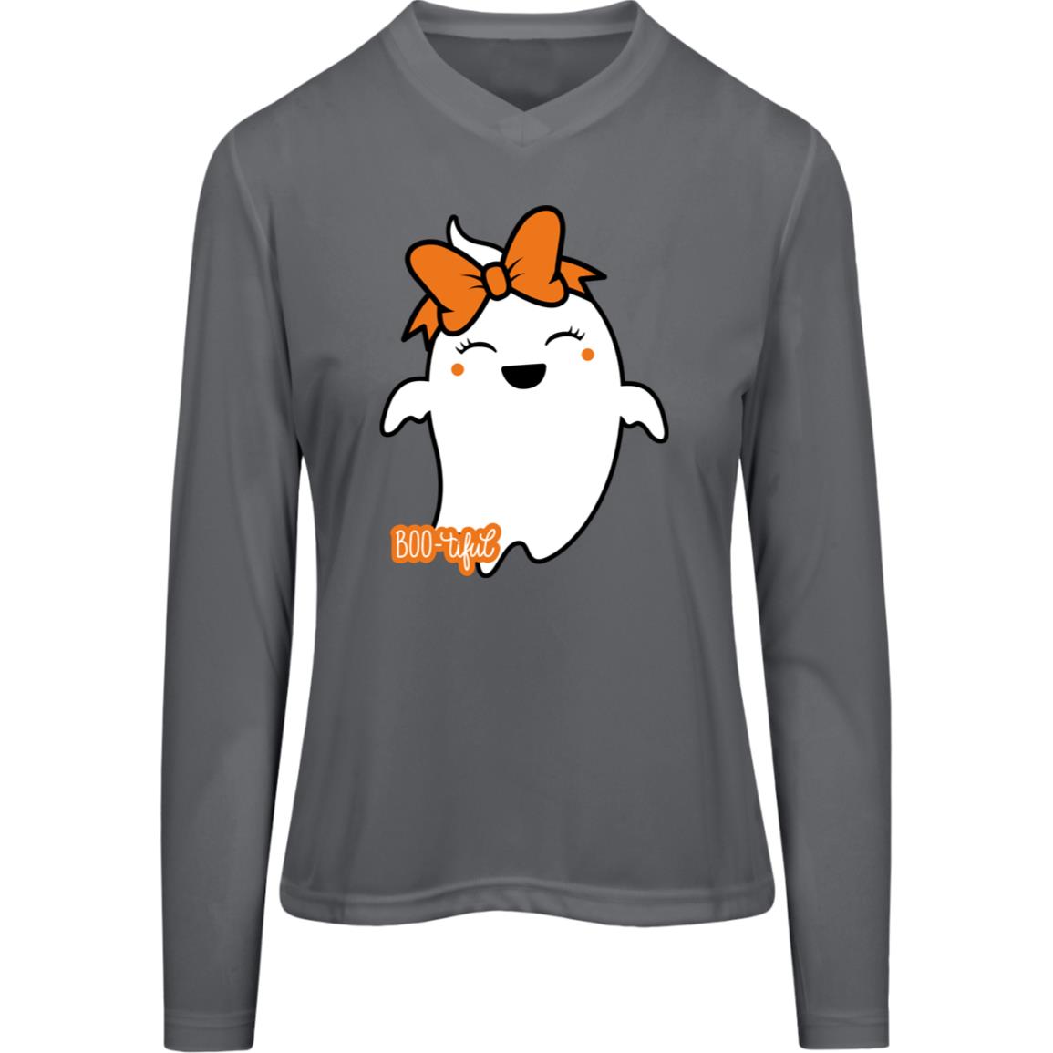 Boo-tiful Ghost with Bow TT11WL Team 365 Womens Zone Long Sleeve Tee