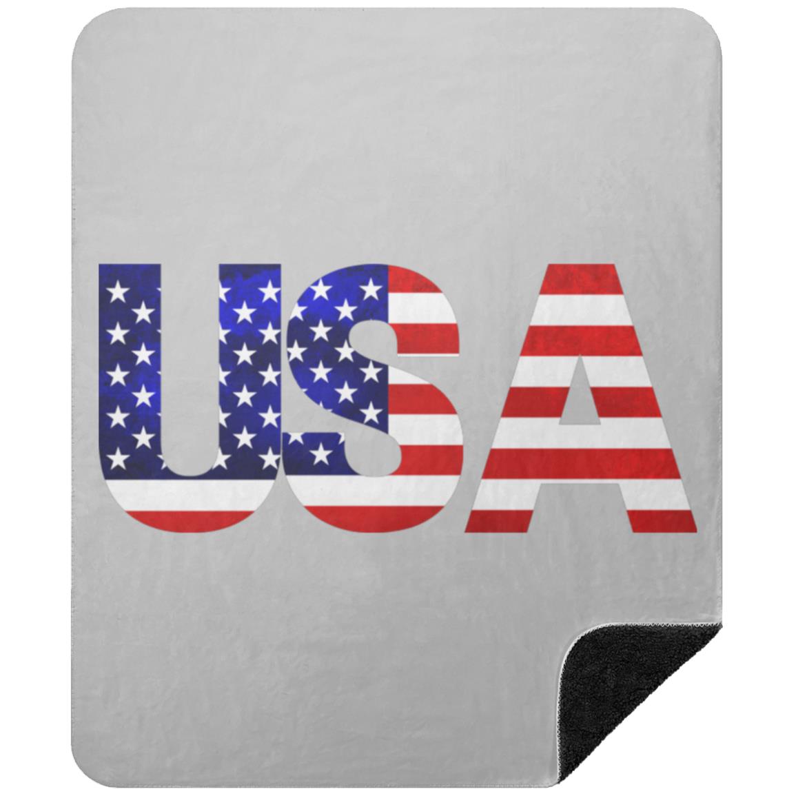 USA American Flag T-shirt BSHM Premium Black Sherpa Blanket 50x60