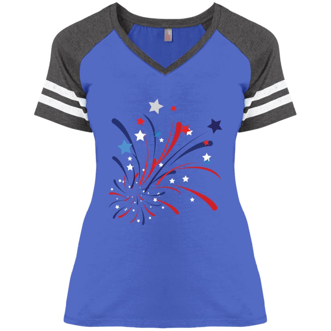 4th of July Firework -- CLOSEOUT -- Ladies' Game V-Neck T-Shirt