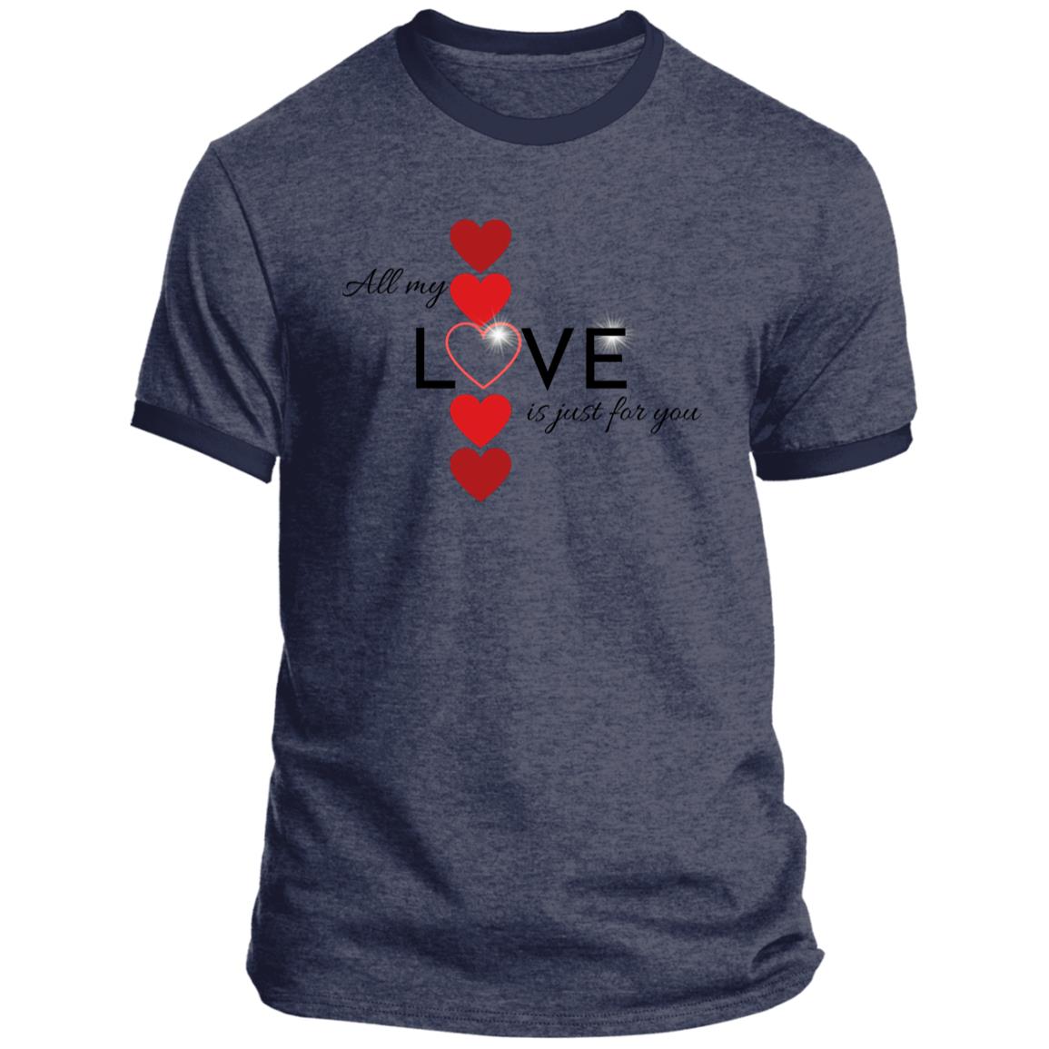 Elegant red hearts no background black t-shirt CLOSEOUT - PC54R Ringer Tee