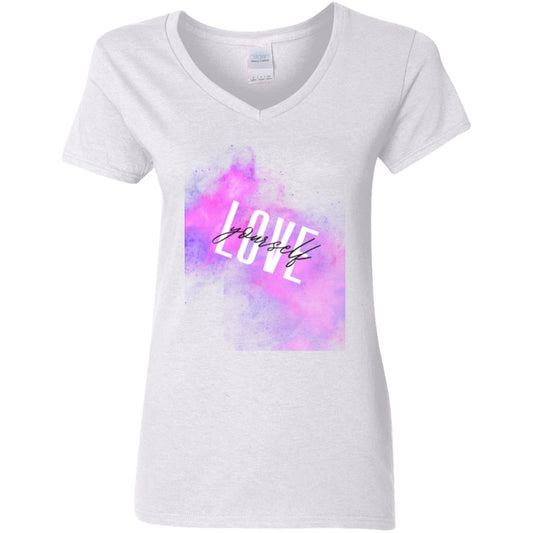 White Love yourself G500VL Ladies' 5.3 oz. V-Neck T-Shirt