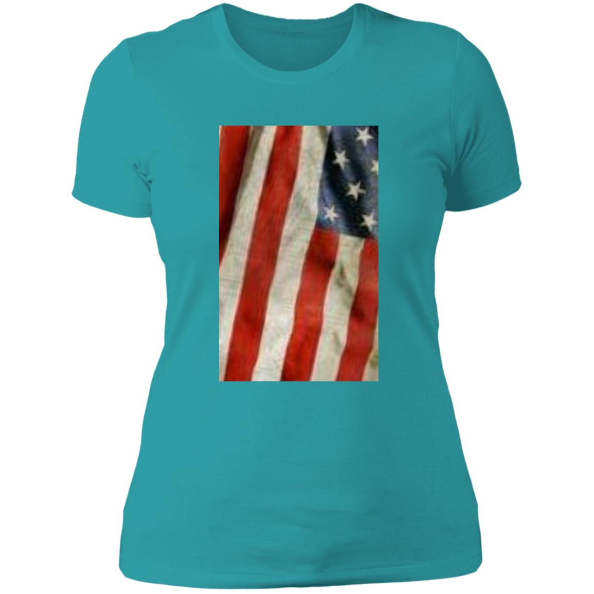 American Flag -- Distressed & Waving -- Ladies' Boyfriend T-Shirt