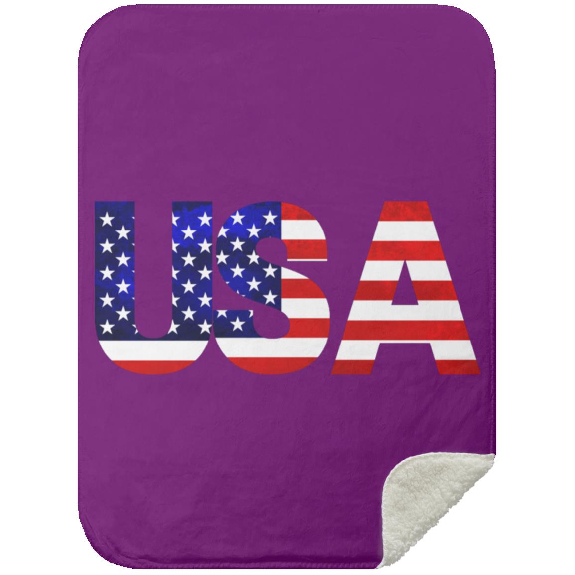 USA American Flag T-shirt MSHS Premium Sherpa Blanket 30x40