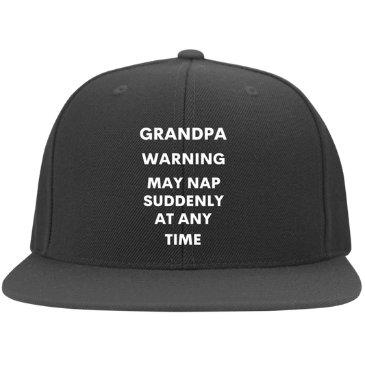 Grandpa naps white 6297F Embroidered Flat Bill Twill Flexfit Cap