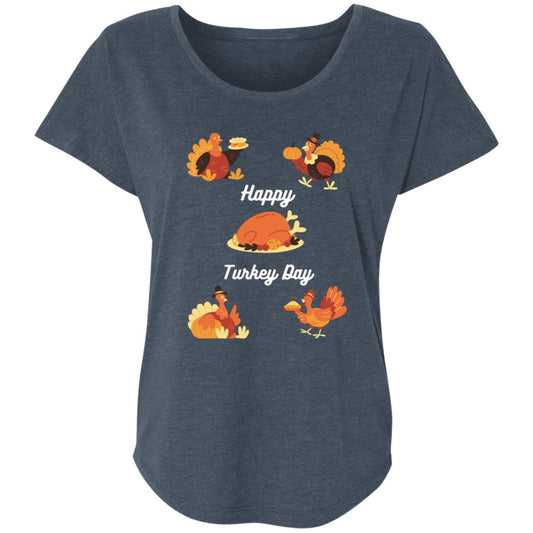 Happy Turkey Day white letters NL6760 Ladies' Triblend Dolman Sleeve