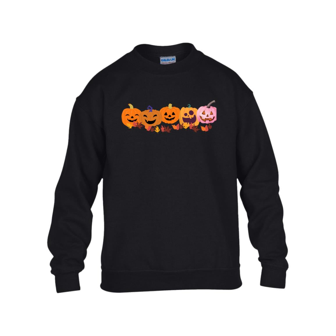 Jack 0 Lanterns in a Row -- Gildan Kids Heavy Blend Fleece Crew