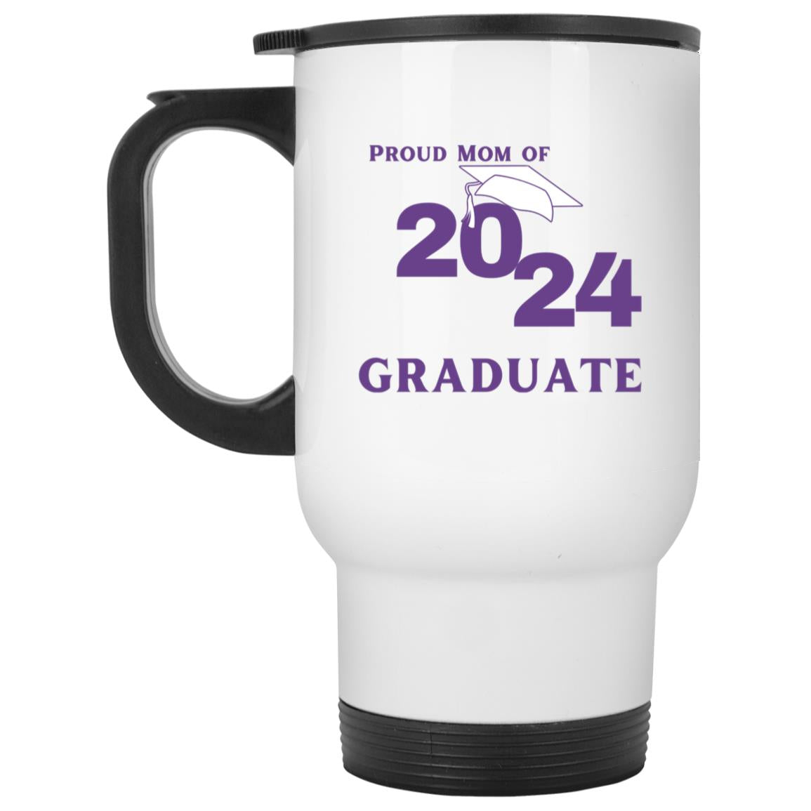 Proud Mom graduate 2024 purple CLOSEOUT - XP8400W White Travel Mug