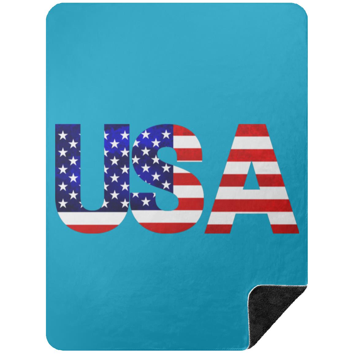 USA American Flag T-shirt BSHL Premium Black Sherpa Blanket 60x80