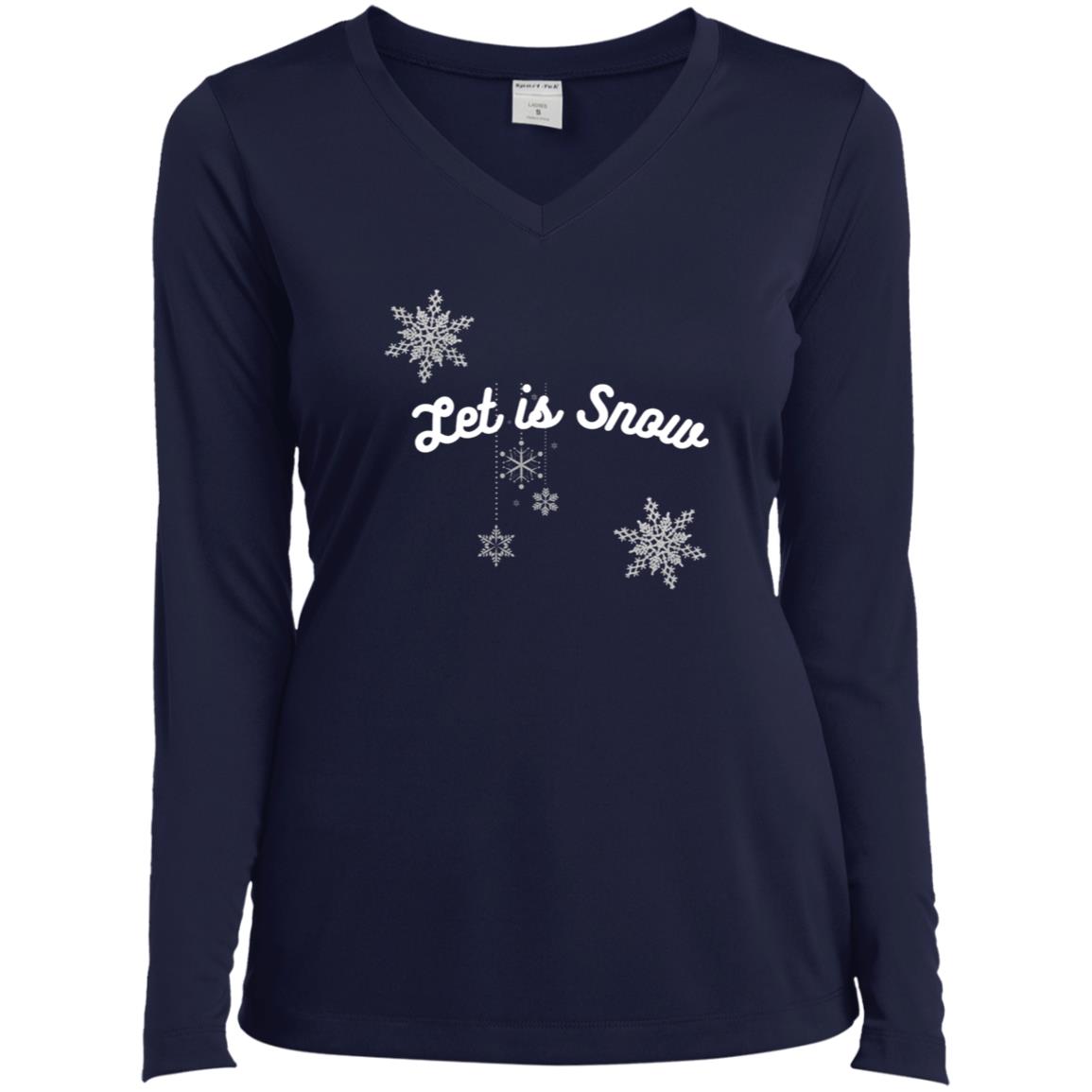 Let is Snow CLOSEOUT -- Ladies’ Long Sleeve Performance V-Neck Tee