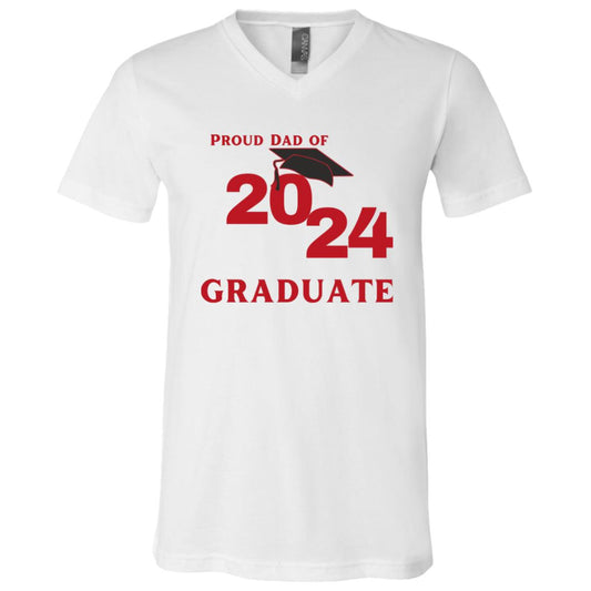 Proud Dad -- Graduate 2024 -- Unisex Jersey V-Neck T-Shirt