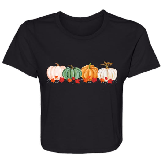 Pumpkins in a Row B8882 Ladies' Flowy Cropped Tee