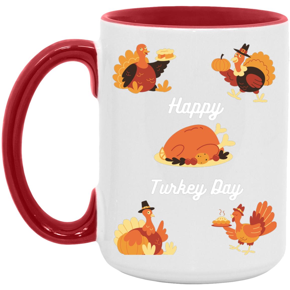 Happy Turkey Day white letters AM15OZ 15oz Accent Mug