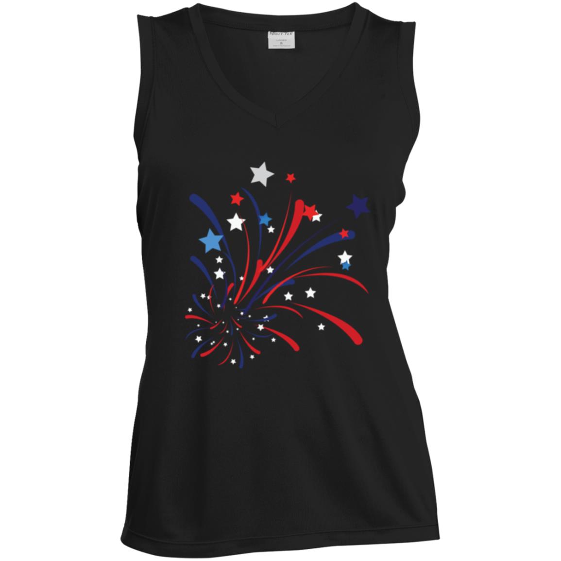 4th of July Firework -- CLOSEOUT -- Ladies' Sleeveless V-Neck Performance Tee