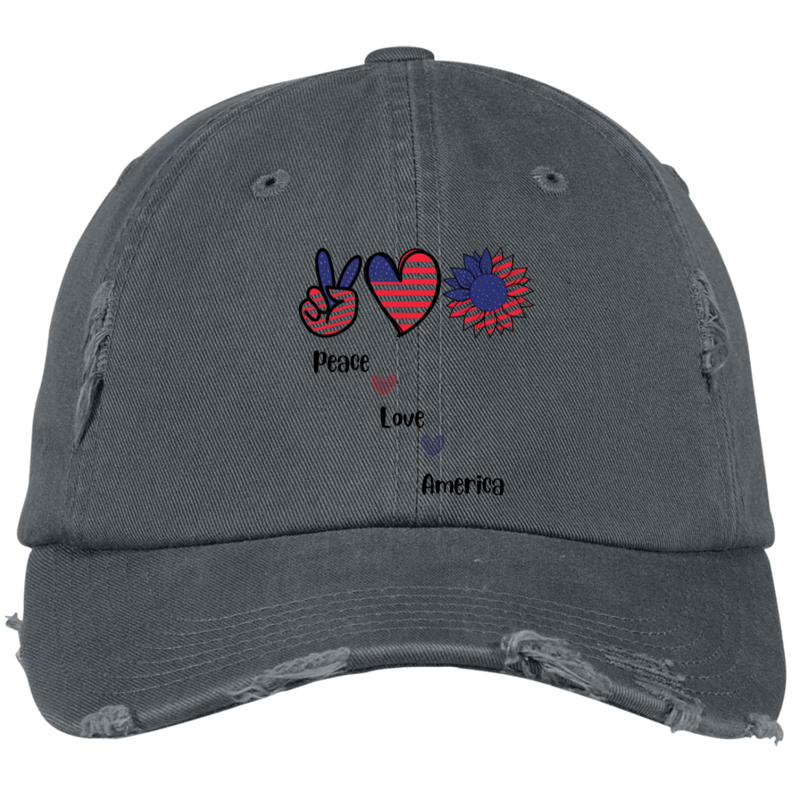 Embroidered Distressed Dad Cap -- Peace Love America