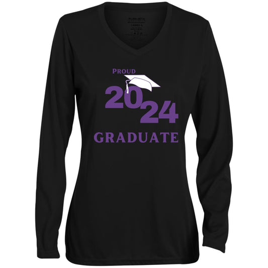 Proud 2024 Graduate -- Ladies' Moisture-Wicking Long Sleeve V-Neck Tee