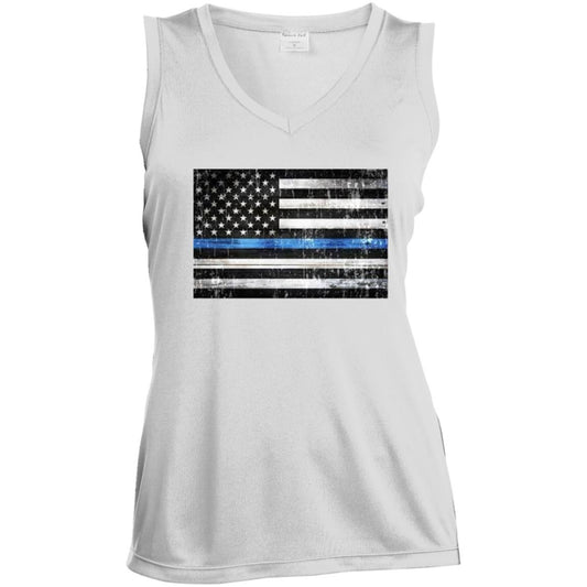 American Flag -- Police -- CLOSEOUT -- Ladies' Sleeveless V-Neck Performance Tee