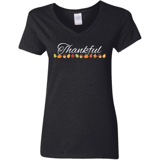 Thankful White -- Ladies' 5.3 oz. V-Neck T-Shirt