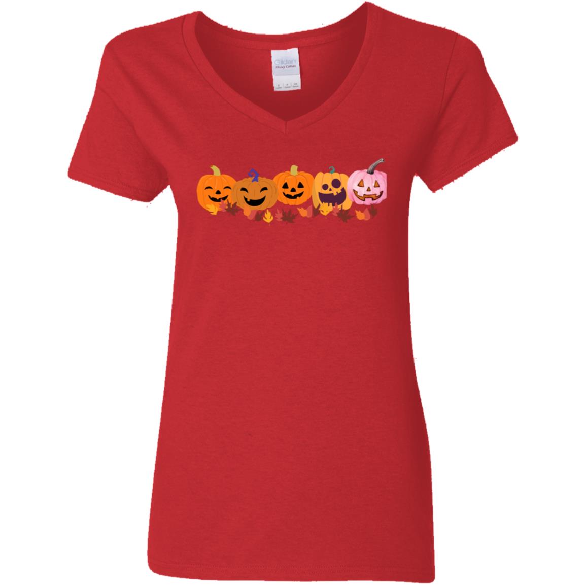 Jack 0 Lanterns in a Row G500VL Ladies' 5.3 oz. V-Neck T-Shirt