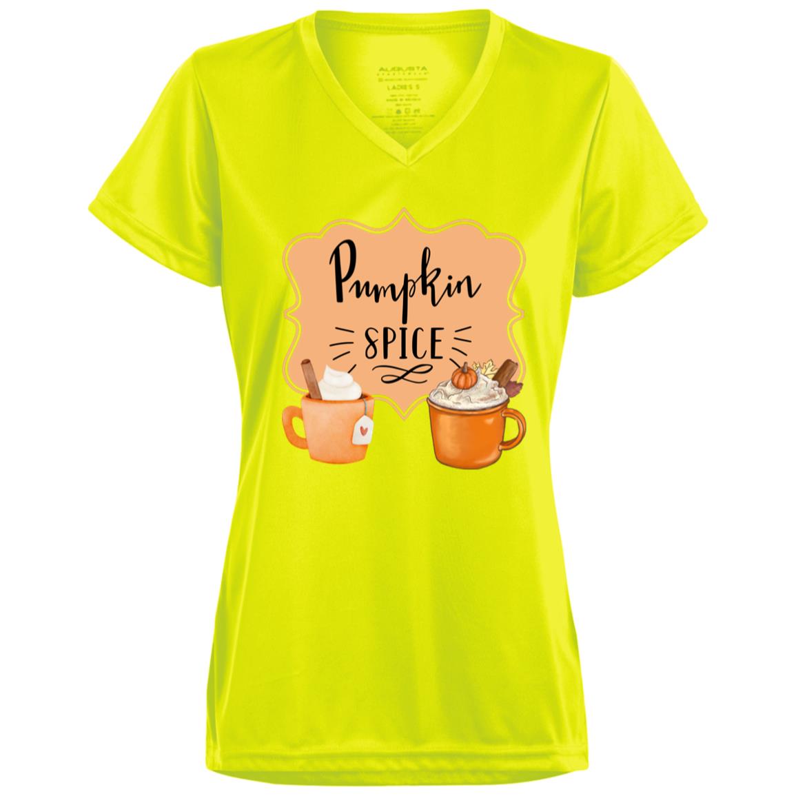 Pumpkin Spice Latte Orangetan Black CLOSEOUT --  Ladies’ Moisture-Wicking V-Neck Tee