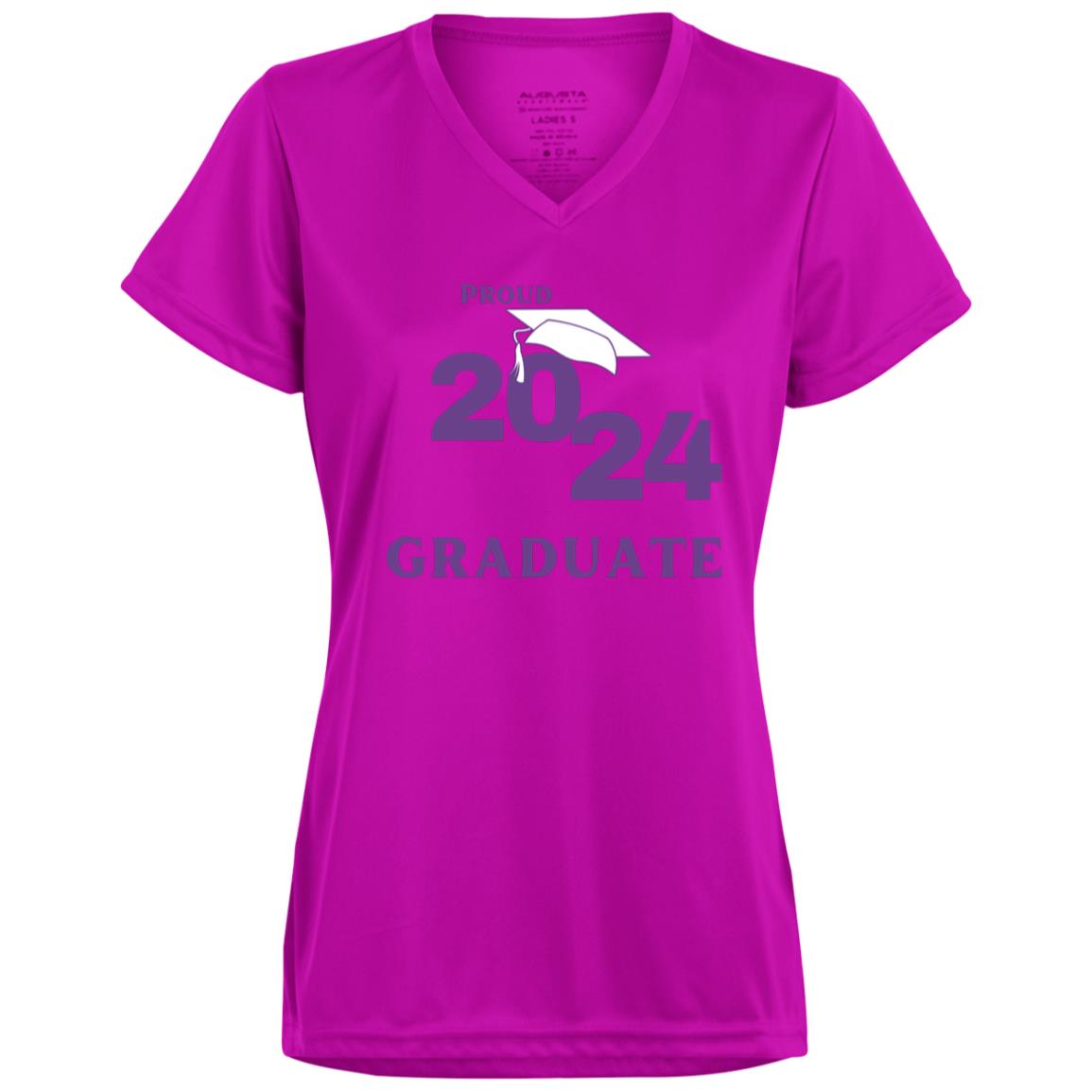 Proud 2024 Graduate -- Ladies’ Moisture-Wicking V-Neck Tee