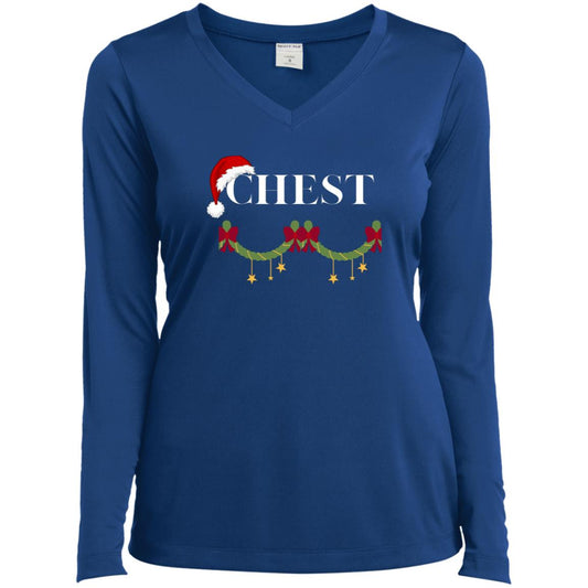 CHEST CLOSEOUT -- Ladies’ Long Sleeve Performance V-Neck Tee