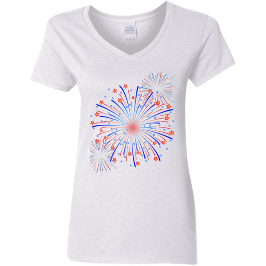 4th of July Fireworks -- Ladies' 5.3 oz. V-Neck T-Shirt