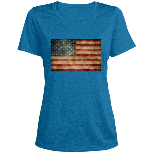 American Flag -- Distressed -- CLOSEOUT -- Ladies' Heather Scoop Neck Performance Tee