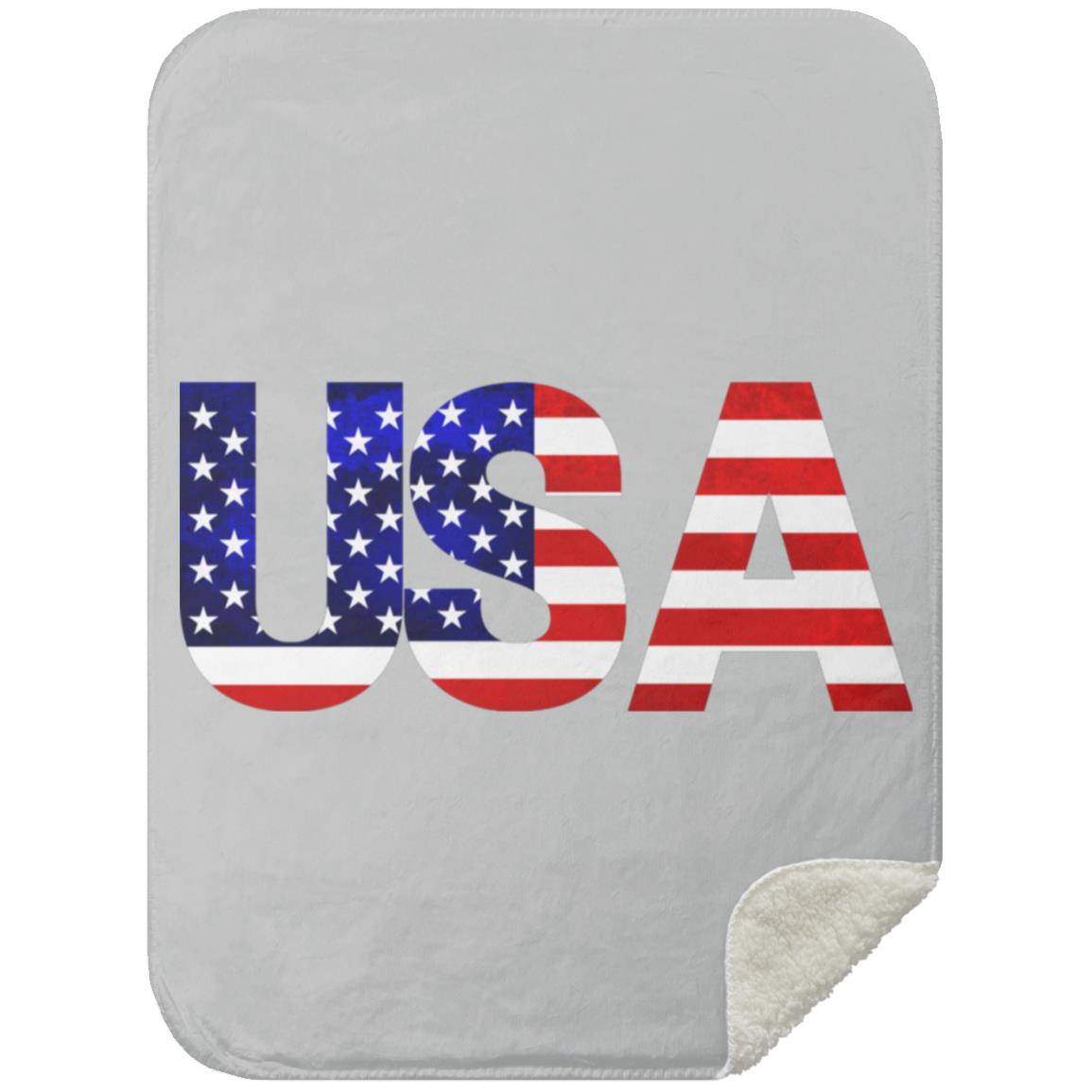 USA American Flag T-shirt MSHS Premium Sherpa Blanket 30x40