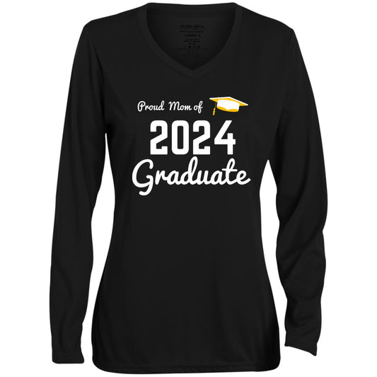 Proud Mom -- 2024 Graduate -- Ladies' Moisture-Wicking Long Sleeve V-Neck Tee