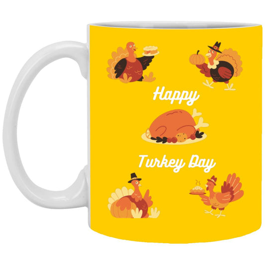 Happy Turkey Day white letters XP8434 11oz White Mug