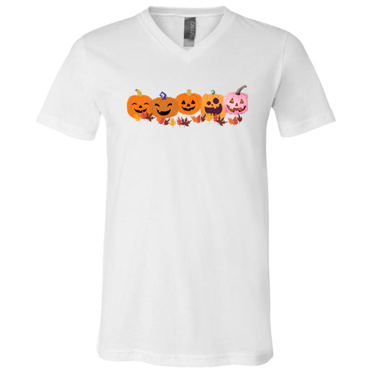 Jack 0 Lanterns in a Row -- Unisex Jersey SS V-Neck T-Shirt