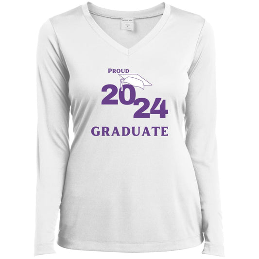 Proud 2024 Graduate -- Ladies’ Long Sleeve Performance V-Neck Tee