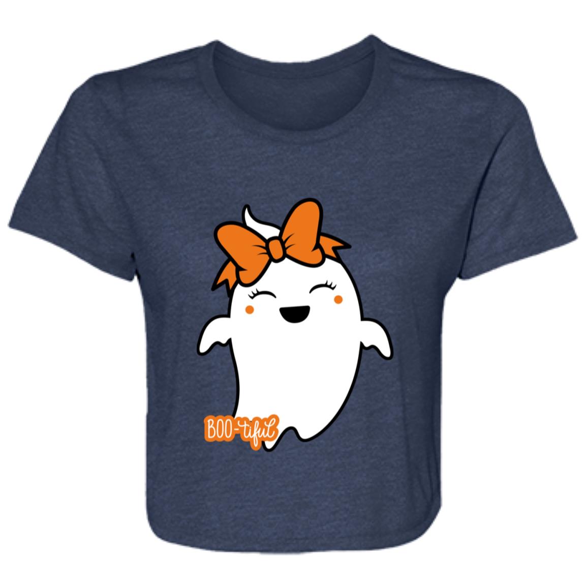 Boo-tiful Ghost with Bow B8882 Ladies' Flowy Cropped Tee