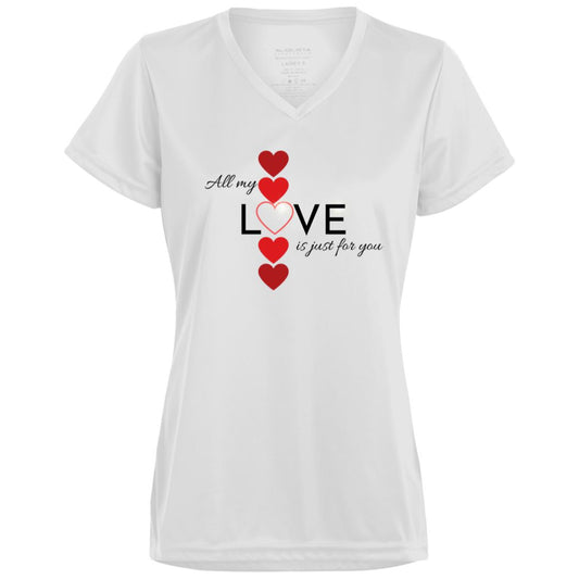 Elegant red hearts no background black t-shirt 1790 Ladies’ Moisture-Wicking V-Neck Tee