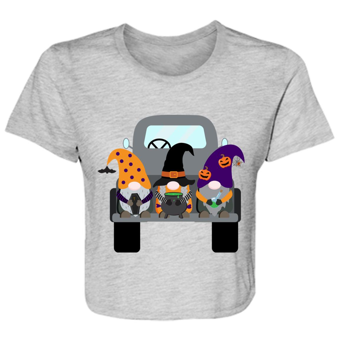 Halloween Gnomes in a Truck B8882 Ladies' Flowy Cropped Tee