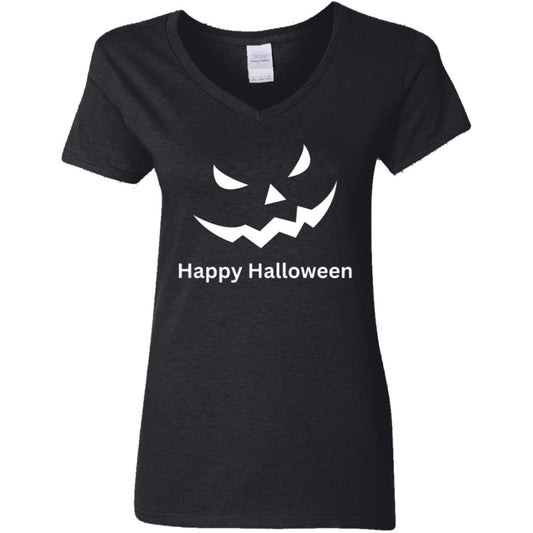 Scary Black Jack o' Lantern -- Ladies' 5.3 oz. V-Neck T-Shirt