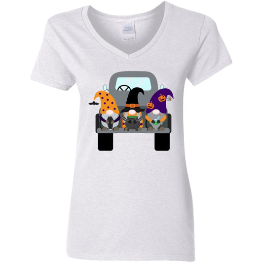 Halloween Gnomes in a Truck G500VL Ladies' 5.3 oz. V-Neck T-Shirt