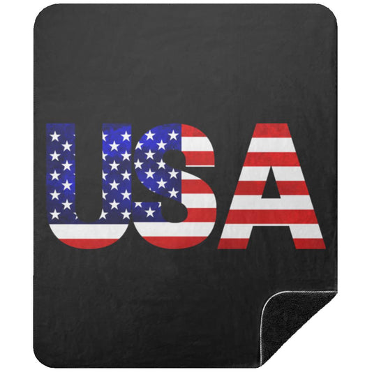 USA American Flag T-shirt BSHM Premium Black Sherpa Blanket 50x60