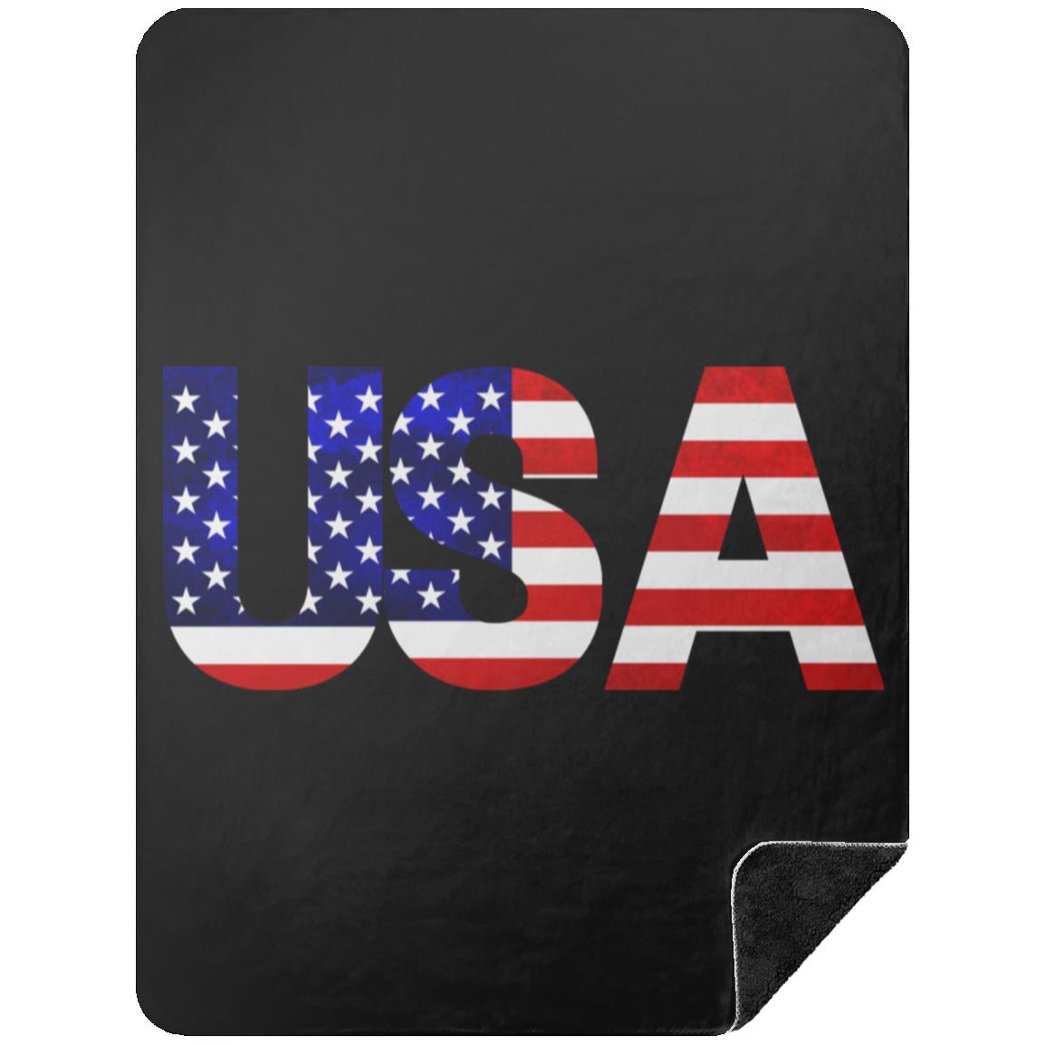 USA American Flag T-shirt BSHL Premium Black Sherpa Blanket 60x80