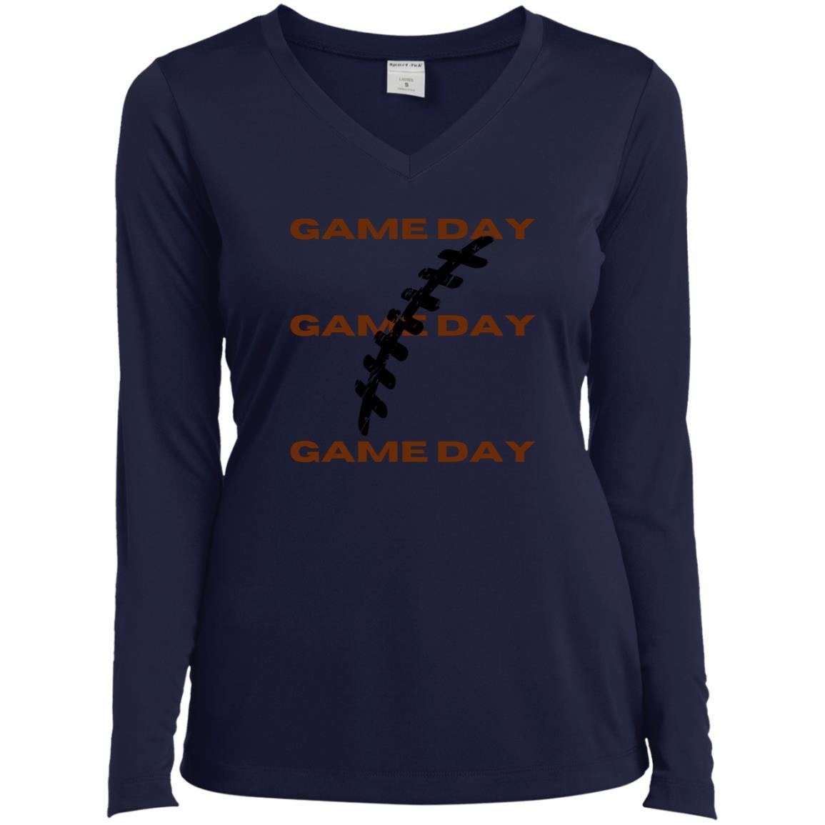 Game Day CLOSEOUT -- Ladies’ Long Sleeve Performance V-Neck Tee