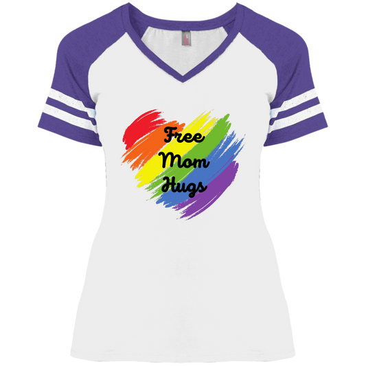 Free Mom Hugs -- Ladies' Game V-Neck T-Shirt