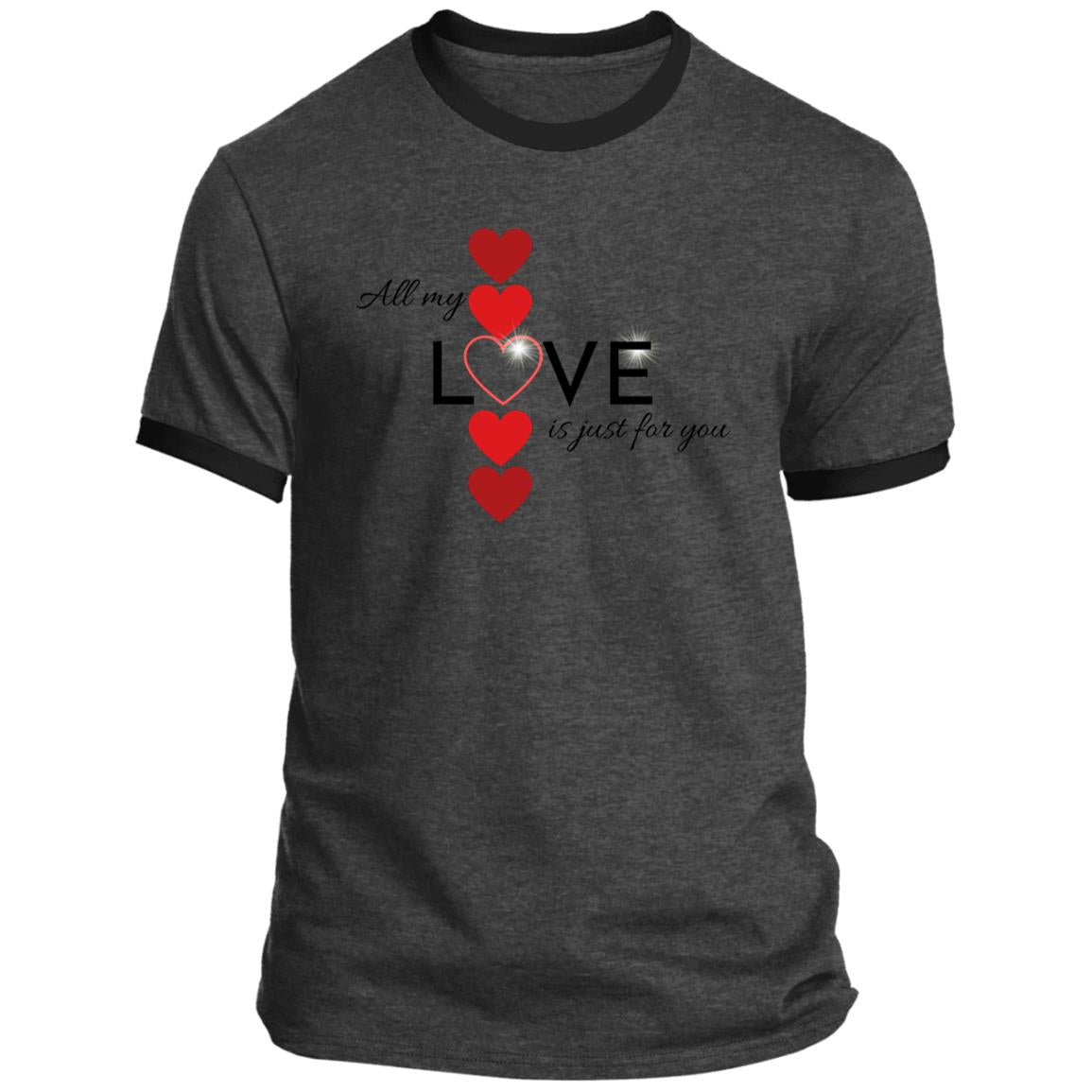 Elegant red hearts no background black t-shirt CLOSEOUT - PC54R Ringer Tee