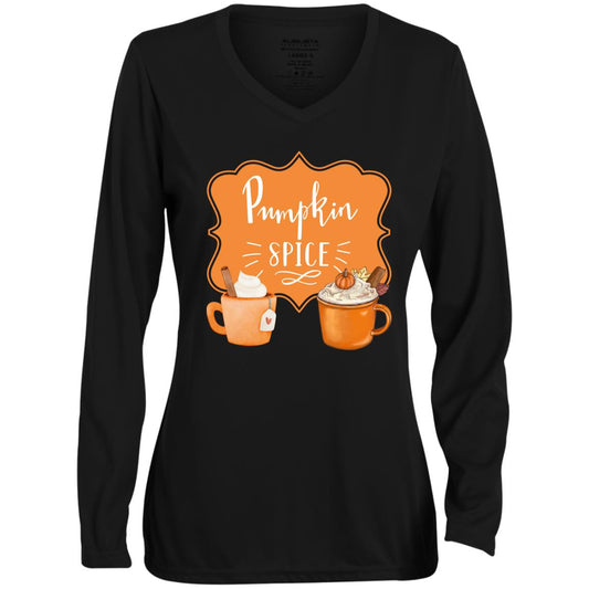 Pumpkin Spice Latte Orange -- CLOSEOUT -- Ladies' Moisture-Wicking Long Sleeve V-Neck Tee