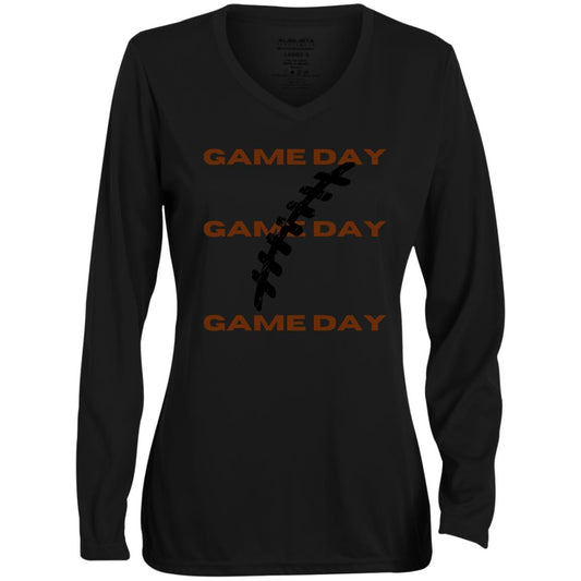 Game Day CLOSEOUT - Ladies' Moisture-Wicking Long Sleeve V-Neck Tee