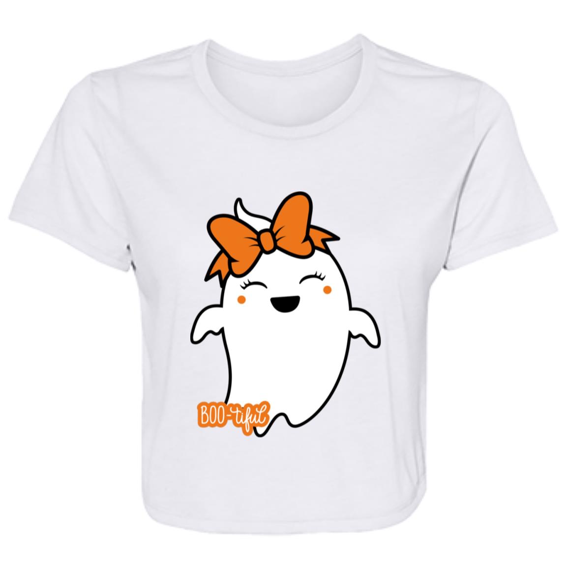 Boo-tiful Ghost with Bow B8882 Ladies' Flowy Cropped Tee