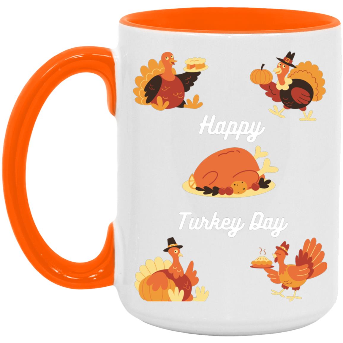 Happy Turkey Day white letters AM15OZ 15oz Accent Mug