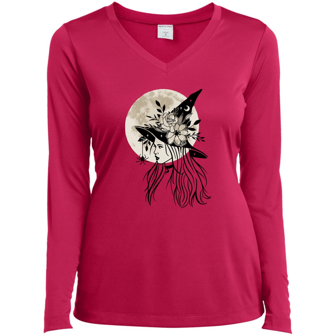 Witchy Moon CLOSEOUT -- Ladies’ Long Sleeve Performance V-Neck Tee