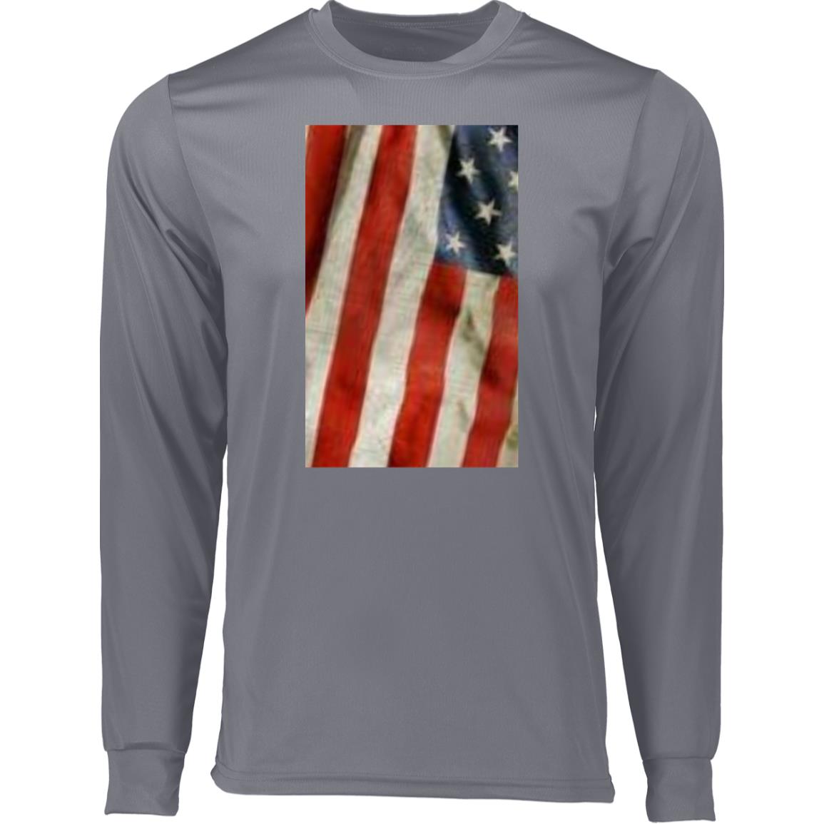 American Flag -- Distressed & Waving -- CLOSEOUT -- Long Sleeve Moisture-Wicking Tee