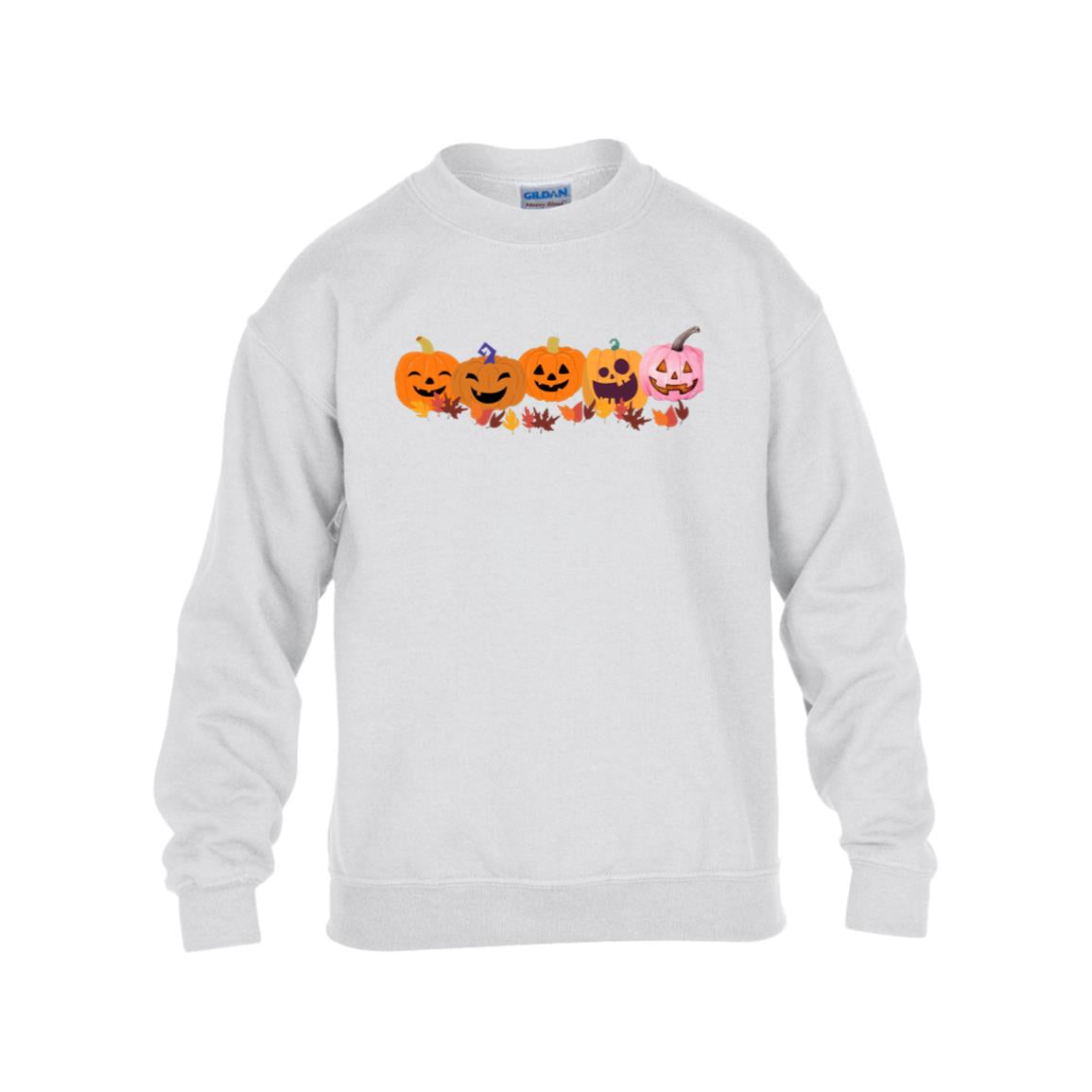 Jack 0 Lanterns in a Row -- Gildan Kids Heavy Blend Fleece Crew